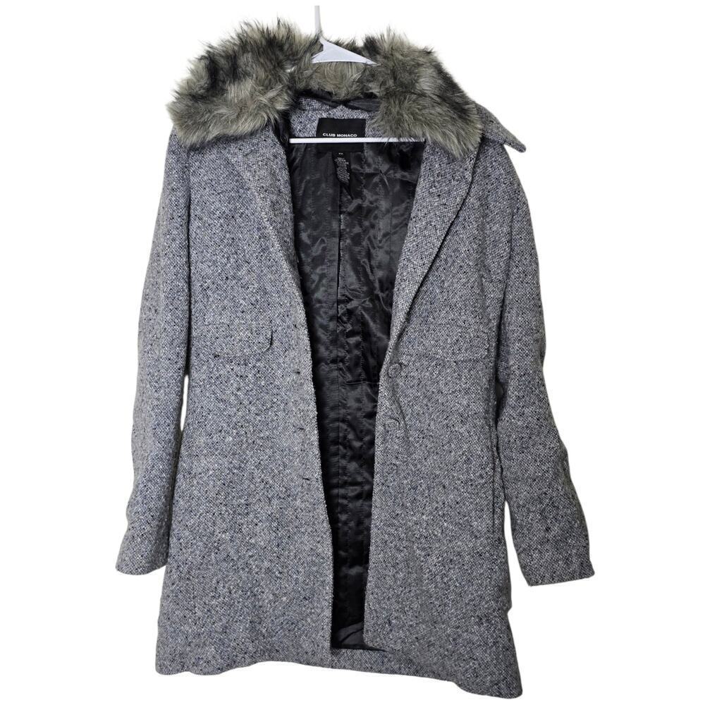 Club Monaco Tweed Melissa Coat Wool Size Medium Gray Blue - Picture 2 of 9